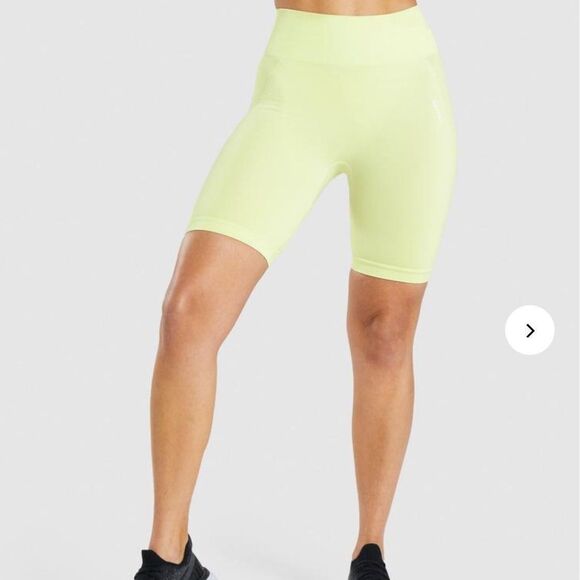 Gymshark Flex Cycling Shorts Yellow Small Logo High Waisted GL SH4250 Activewear - Picture 1 of 10